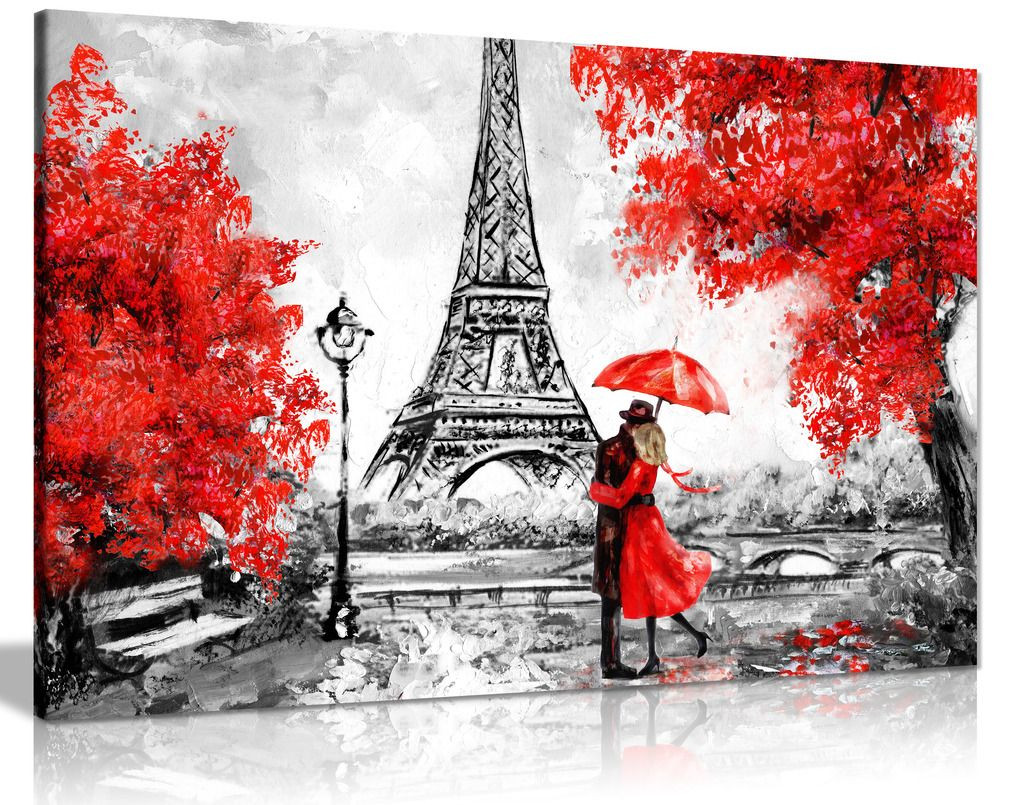 Paris Oil Painting Reproduction Eiffel Tower Red Umbrella Canvas